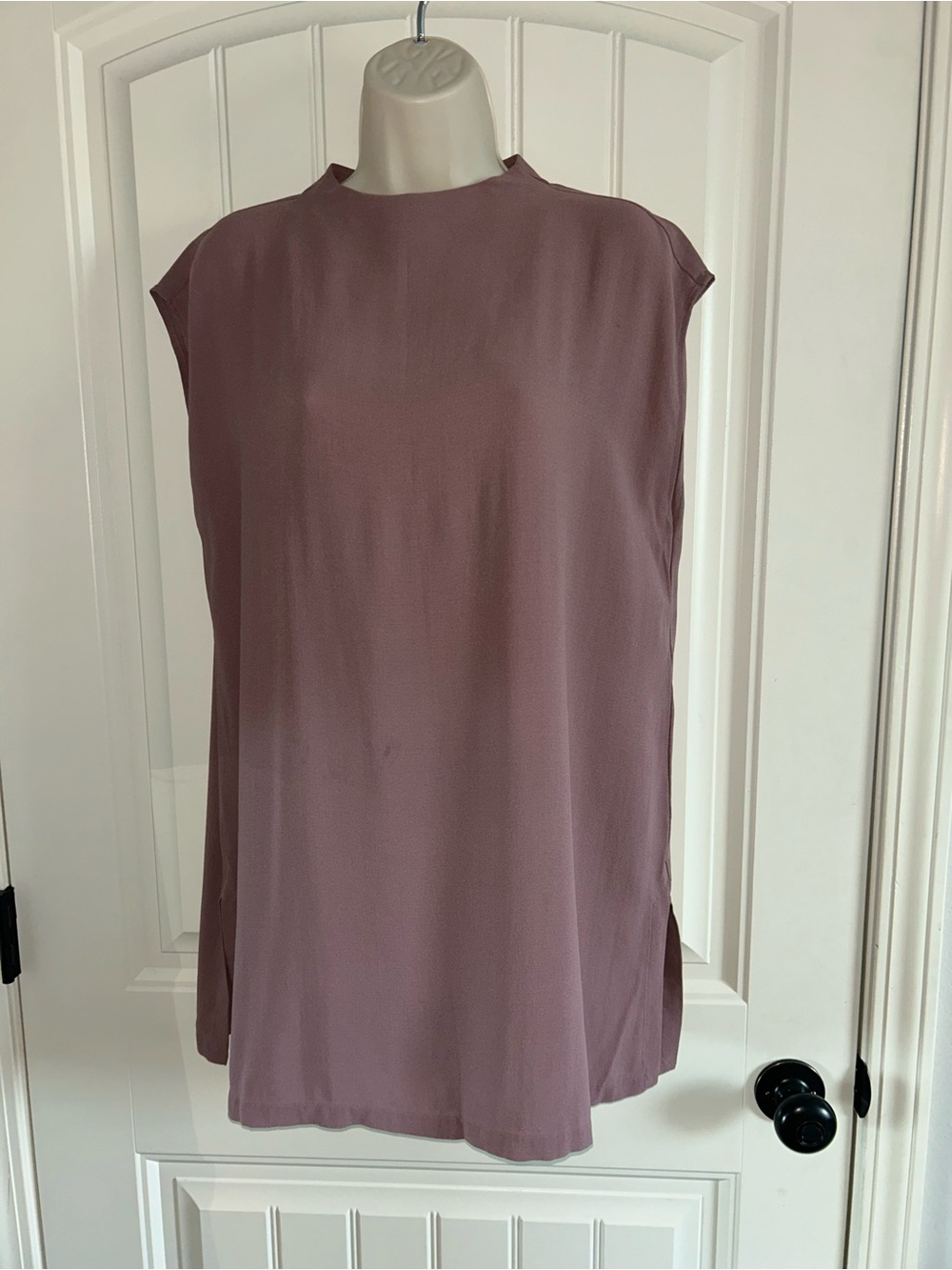 NEW Eileen Fisher Mauve Sleeveless Mock Neck Tunic Dolman Sleeve 100% Silk Sz S
